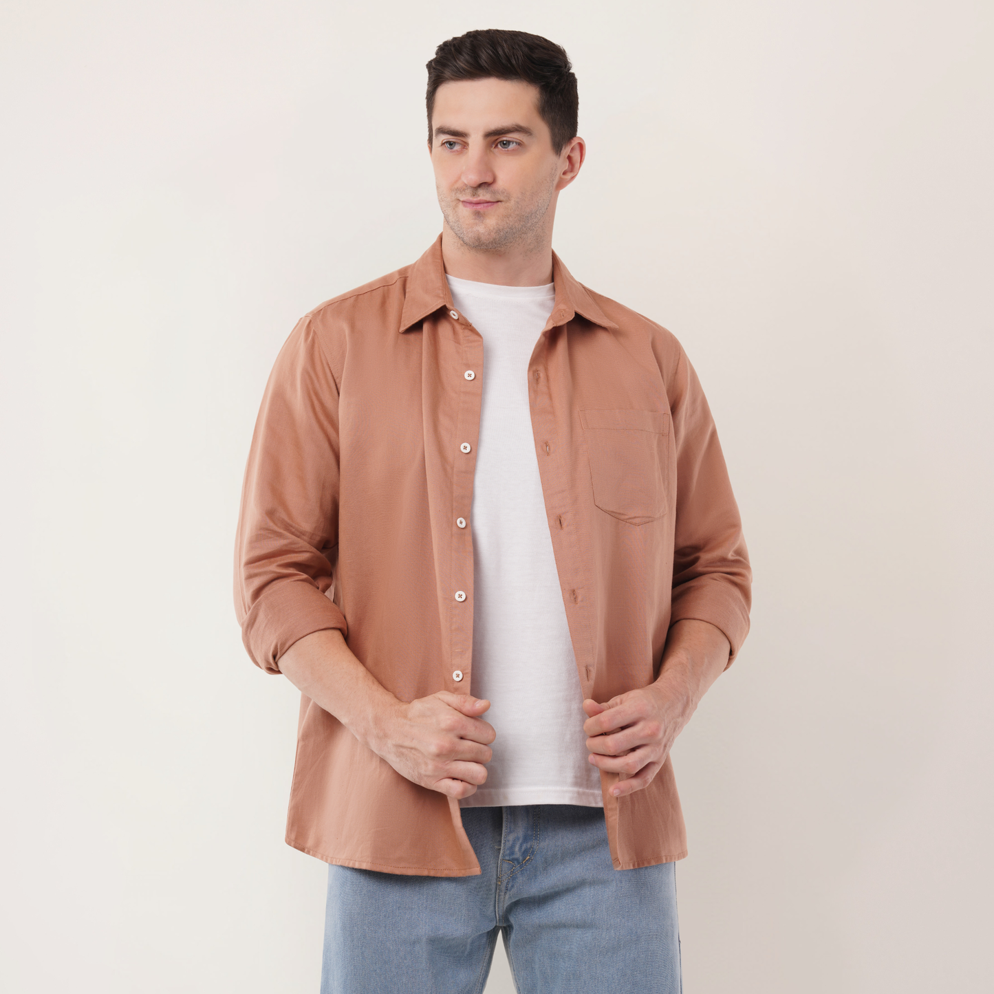 Mocha Mousse Shirt & White Tee Combo