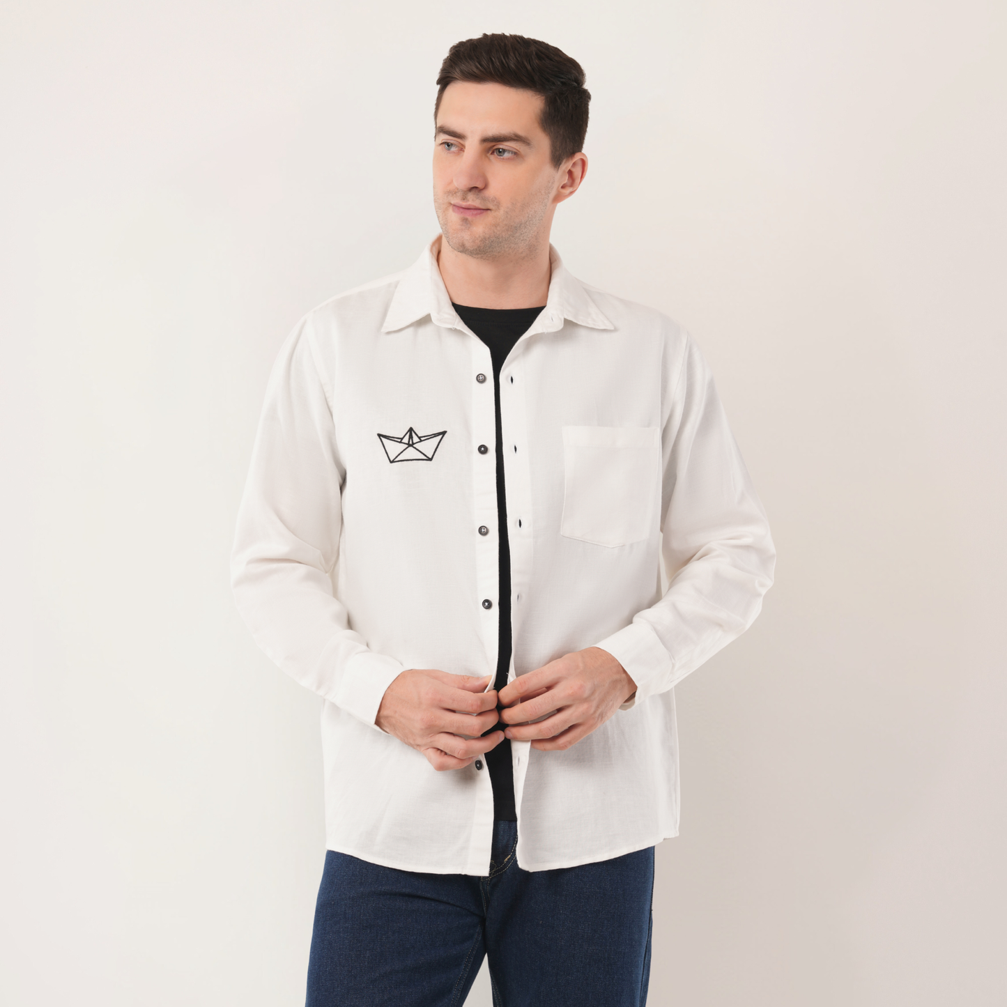 Paper Boat | Embroidery | Hemp Cotton Sustainable Shirt | Men