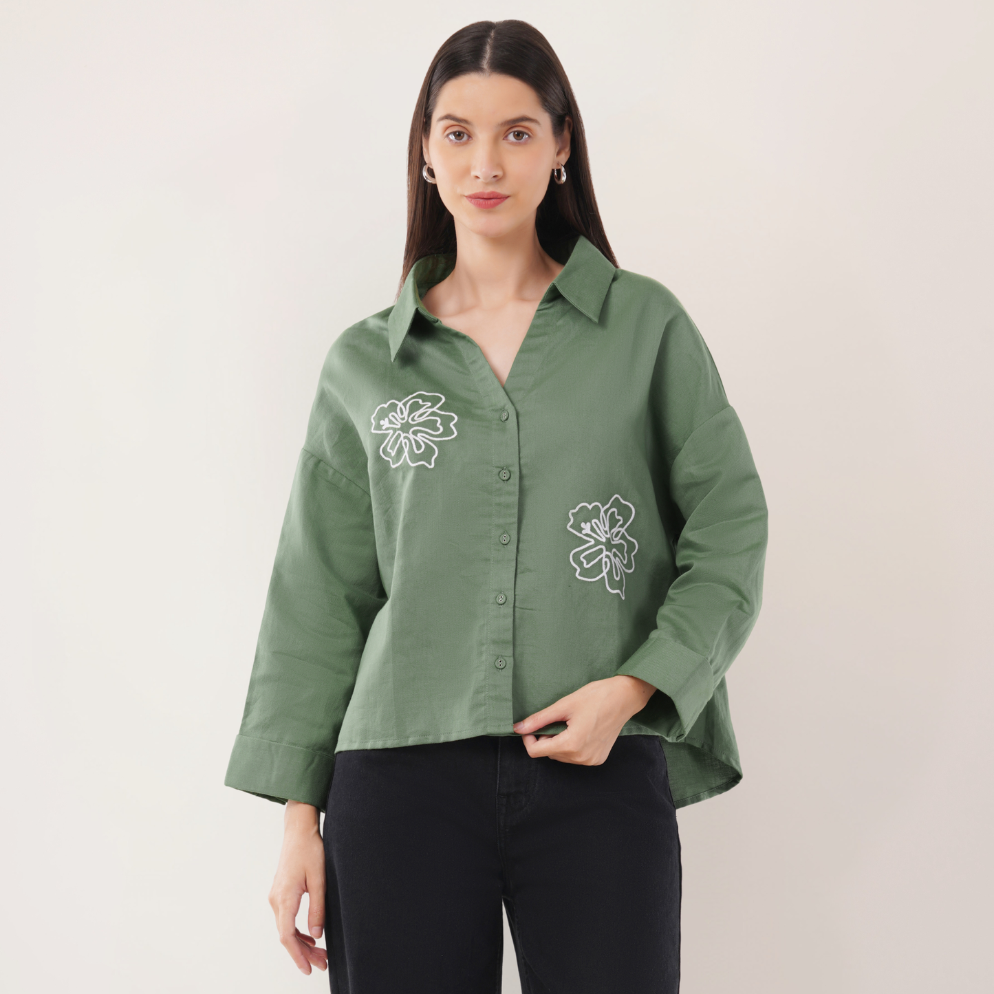 Olive Bloom | Hemp Cotton Sustainable Shirt | Women