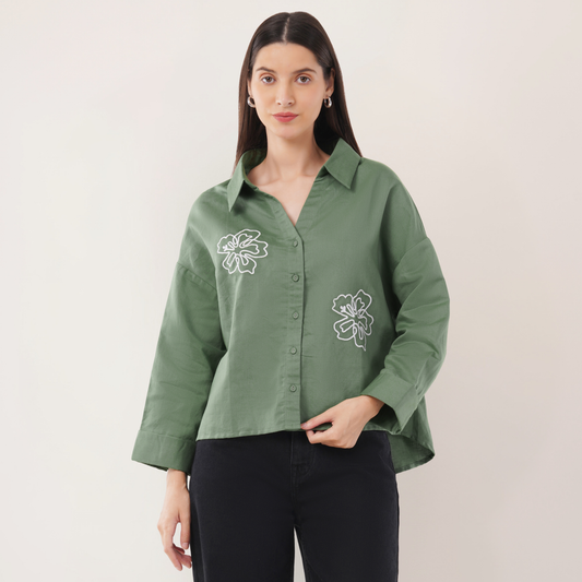 Olive Bloom | Hemp Cotton Sustainable Shirt | Women