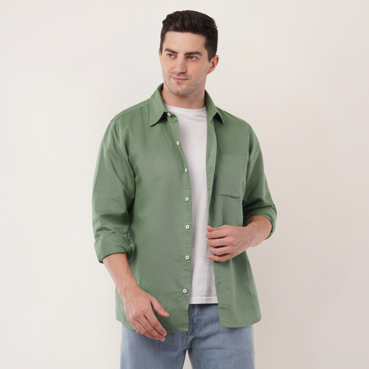 Olive Green Shirt & White Tee Combo