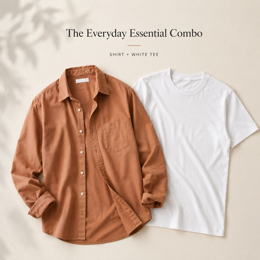 Mocha Mousse Shirt & White Tee Combo