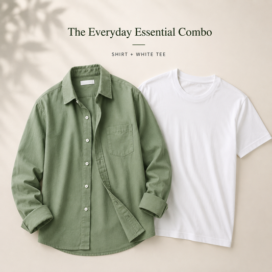 Olive Green Shirt & White Tee Combo